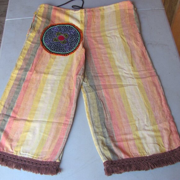 New Handcrafted Fringe Striped Long Shorts Sz S/M Boho Tribal Festival Hippie - Picture 7 of 9